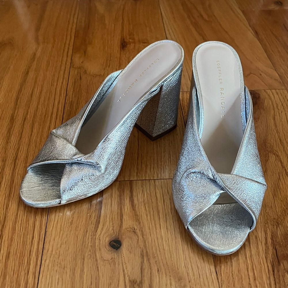 Loeffler Randall Silver Laurel Twist Mules GUC Size 7